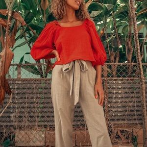 In demand red cold shoulder puff sleeve crop top